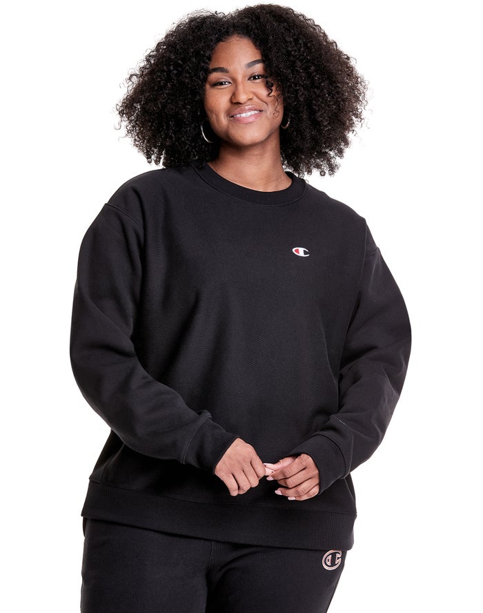 Champion Plus Reverse Weave Crew Kadın Sweatshirt Siyah ( PJIGEU709 )